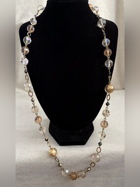 Vintage Mary Kay Elegant Crystal & Gold Bead Long Necklace